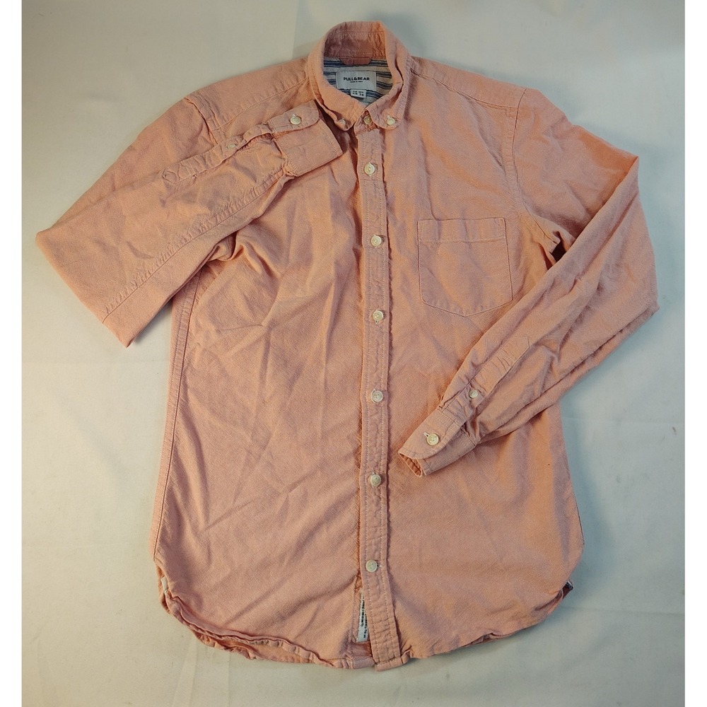 Pull&Bear Mens Peach Salmon Cotton Oxford Button Down Shirt XS Long Sleeve